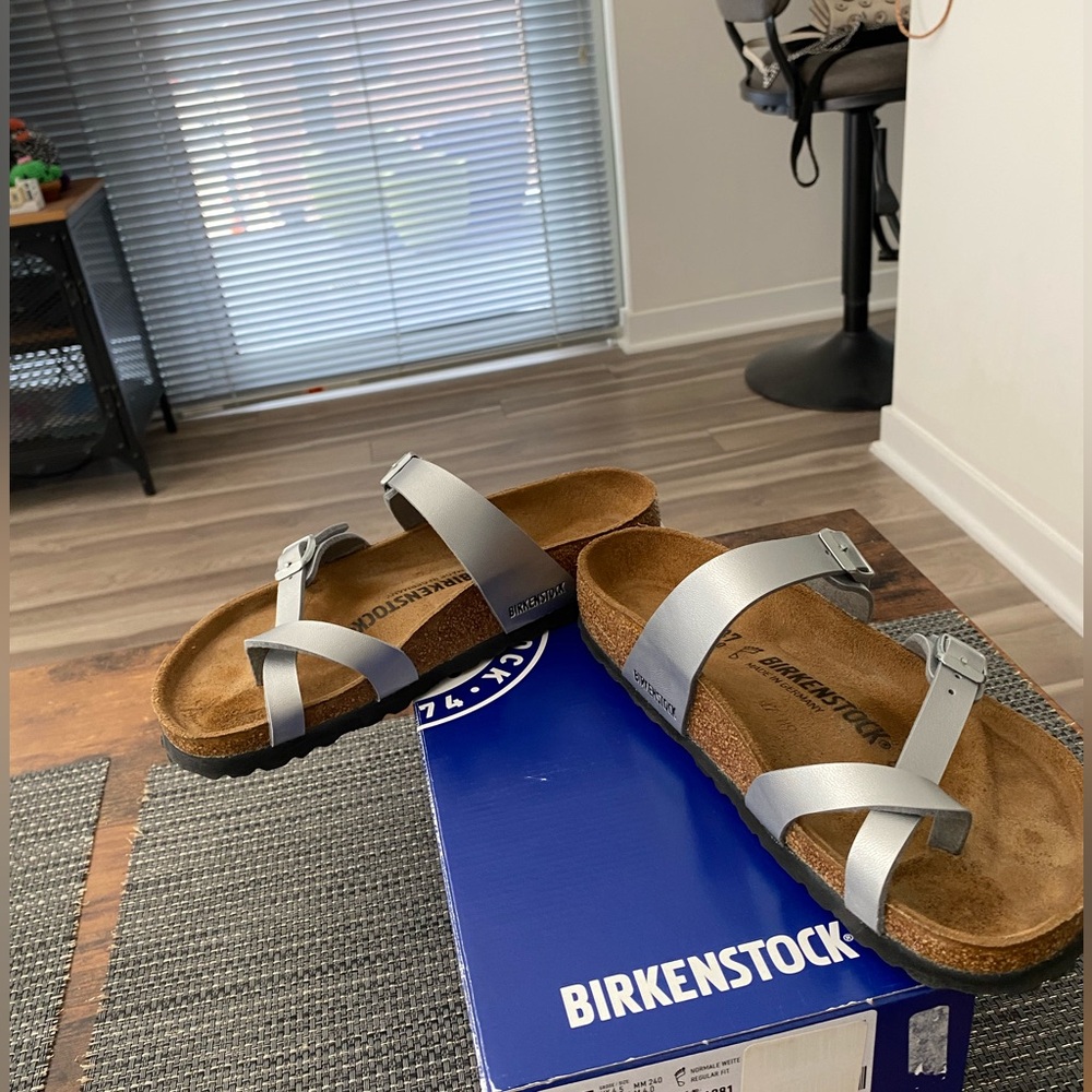Birkenstock Silver Mayari, Leather, size 37 R, worn 3 times.